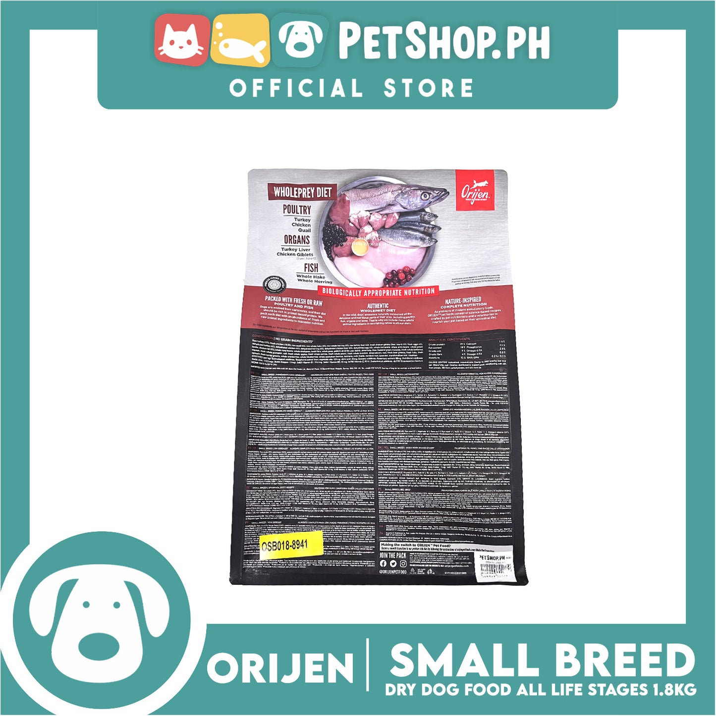 Orijen Dog Food fo All Small Breeds 1.8kg - No Grain Ingredients