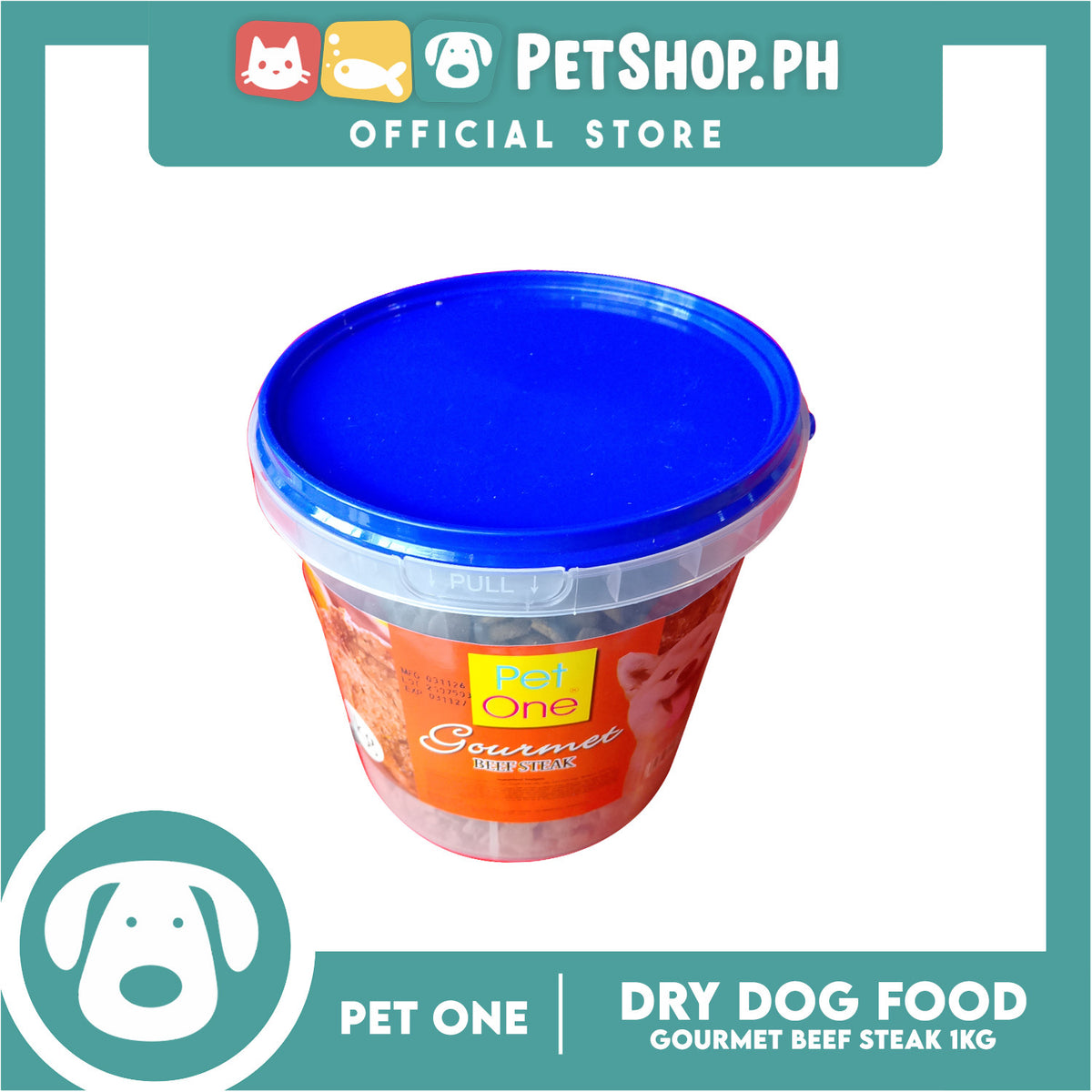 Pet One Pail Gourmet (Beef Steak) Dry Dog Food 1kg