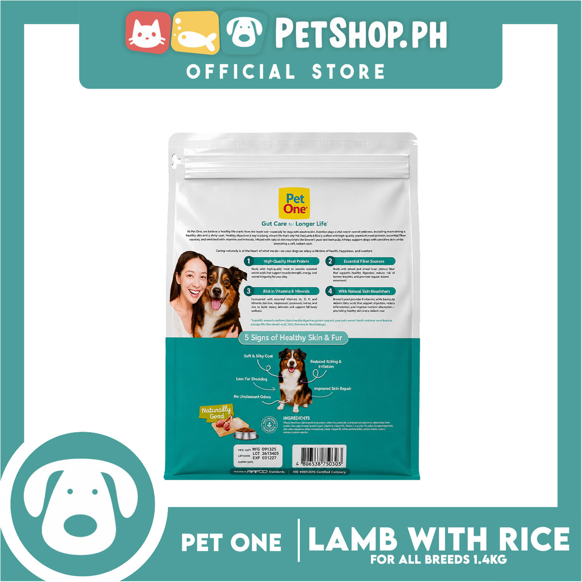 Pet One Lamb and Rice Dog Dry Food 1.4kg for all breeds