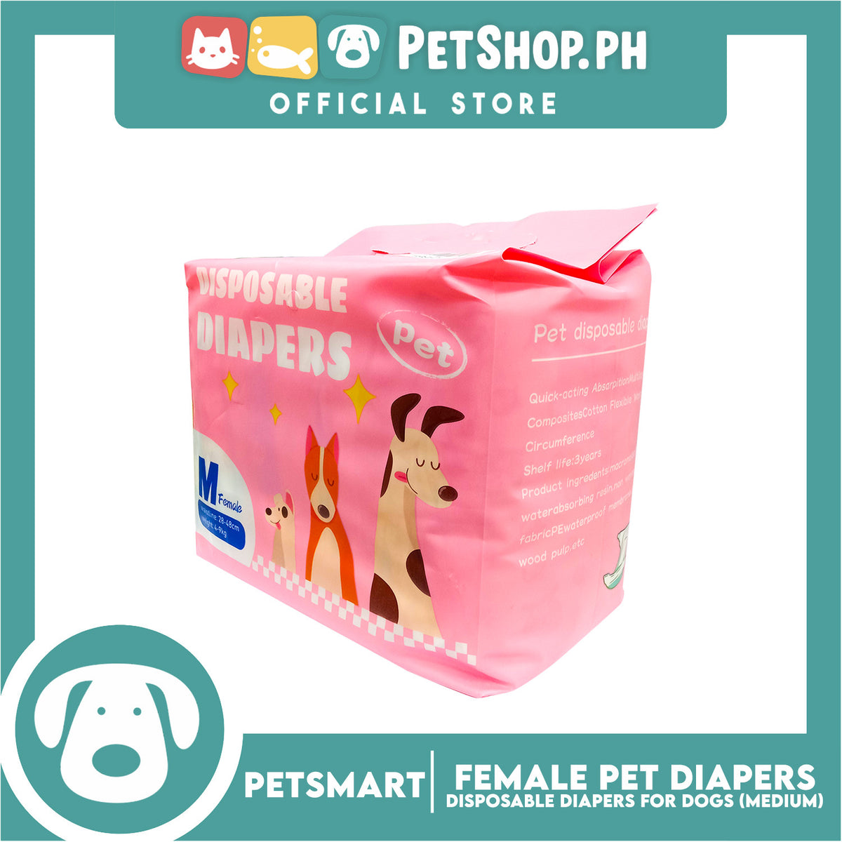 Disposable Absorbent Pet Diapers for Female Dogs 4-9kg (Medium)
