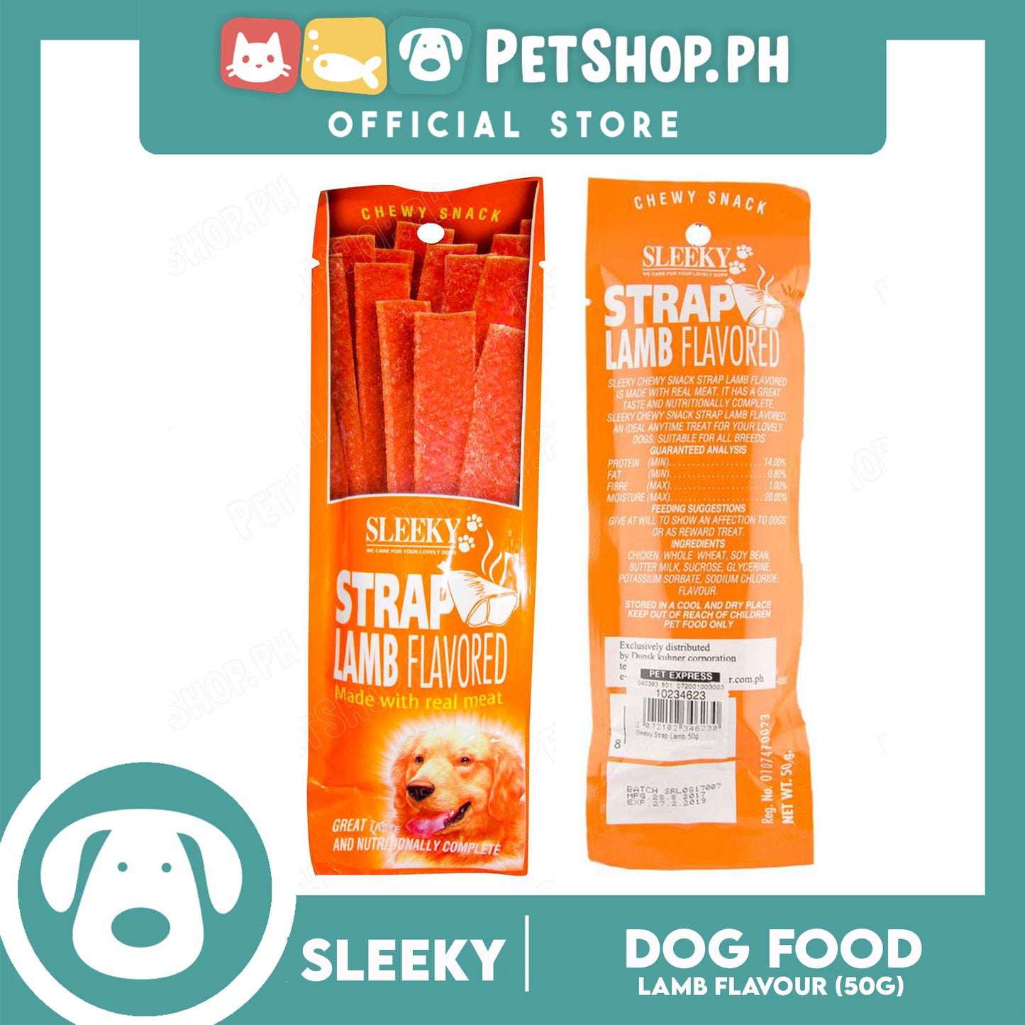Sleeky Chewy Strap Lamb Flavored 50g Dog Treats