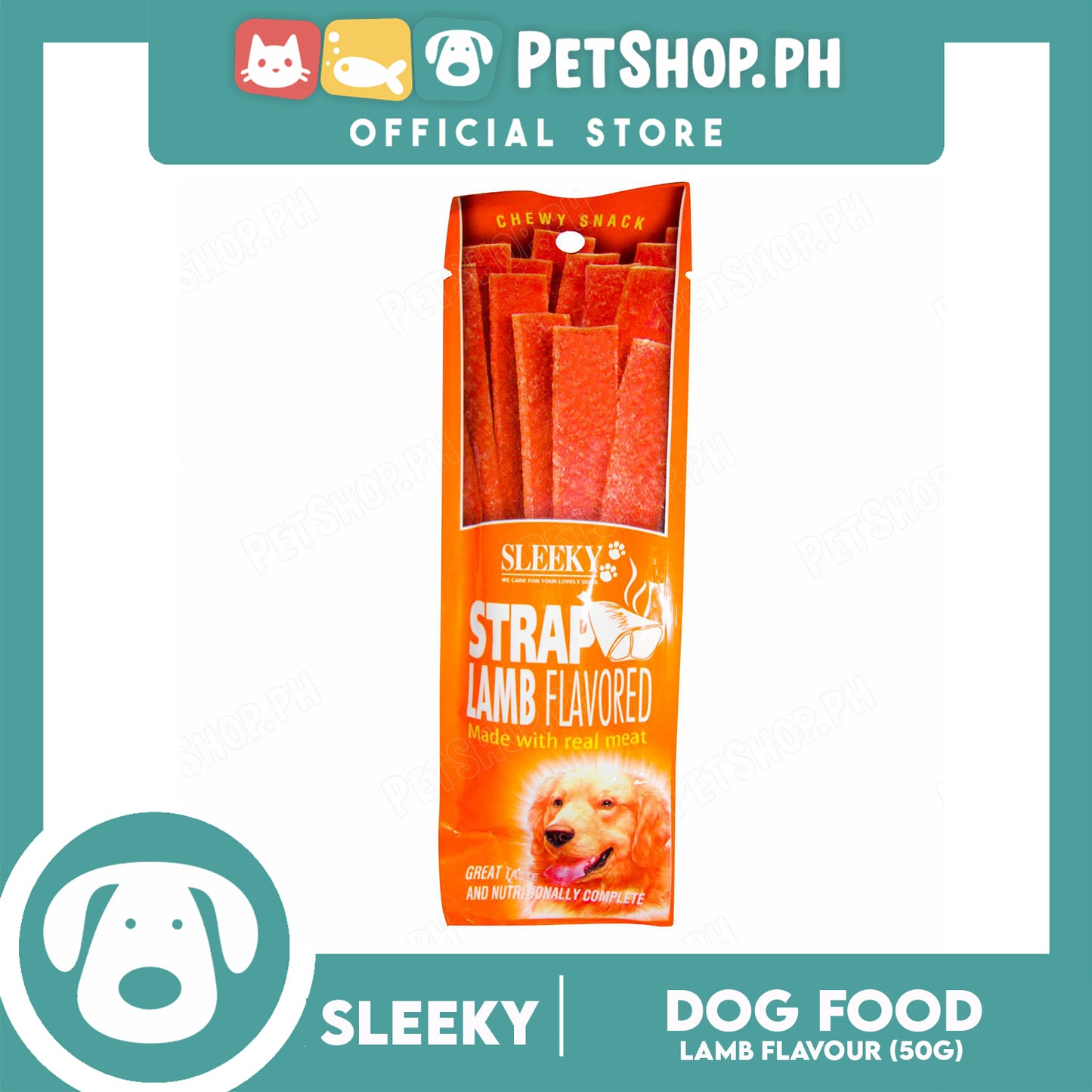 Sleeky Chewy Strap Lamb Flavored 50g Dog Treats