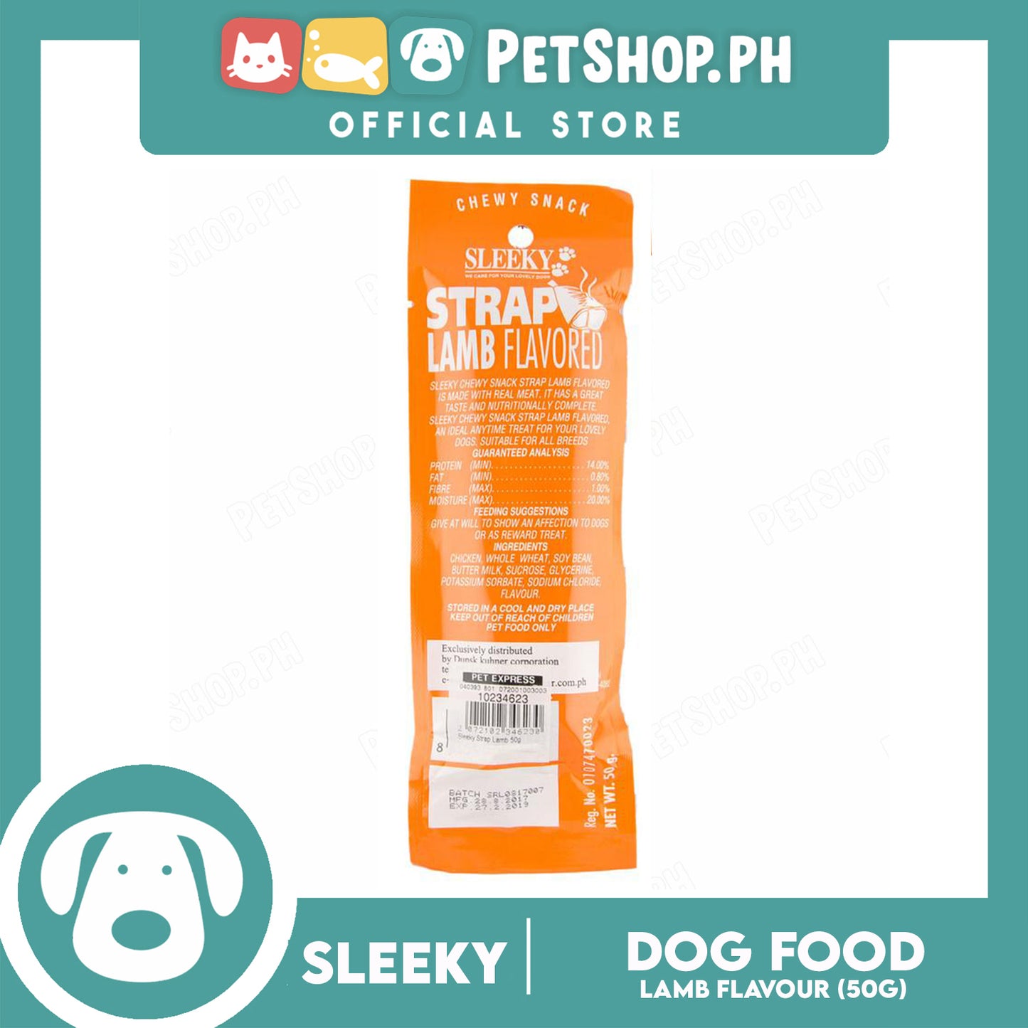 Sleeky Chewy Strap Lamb Flavored 50g Dog Treats