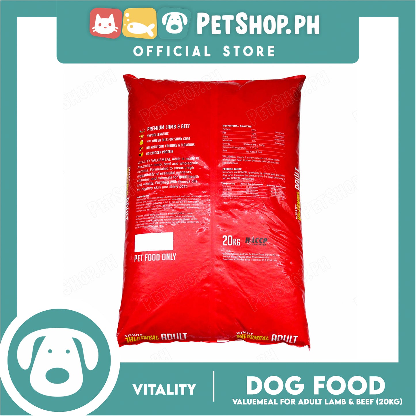 Vitality Valuemeal Adult (Small Bites) for All Breed, Premium Lamb And Beef Flavor Dry Dog Food 20kgs