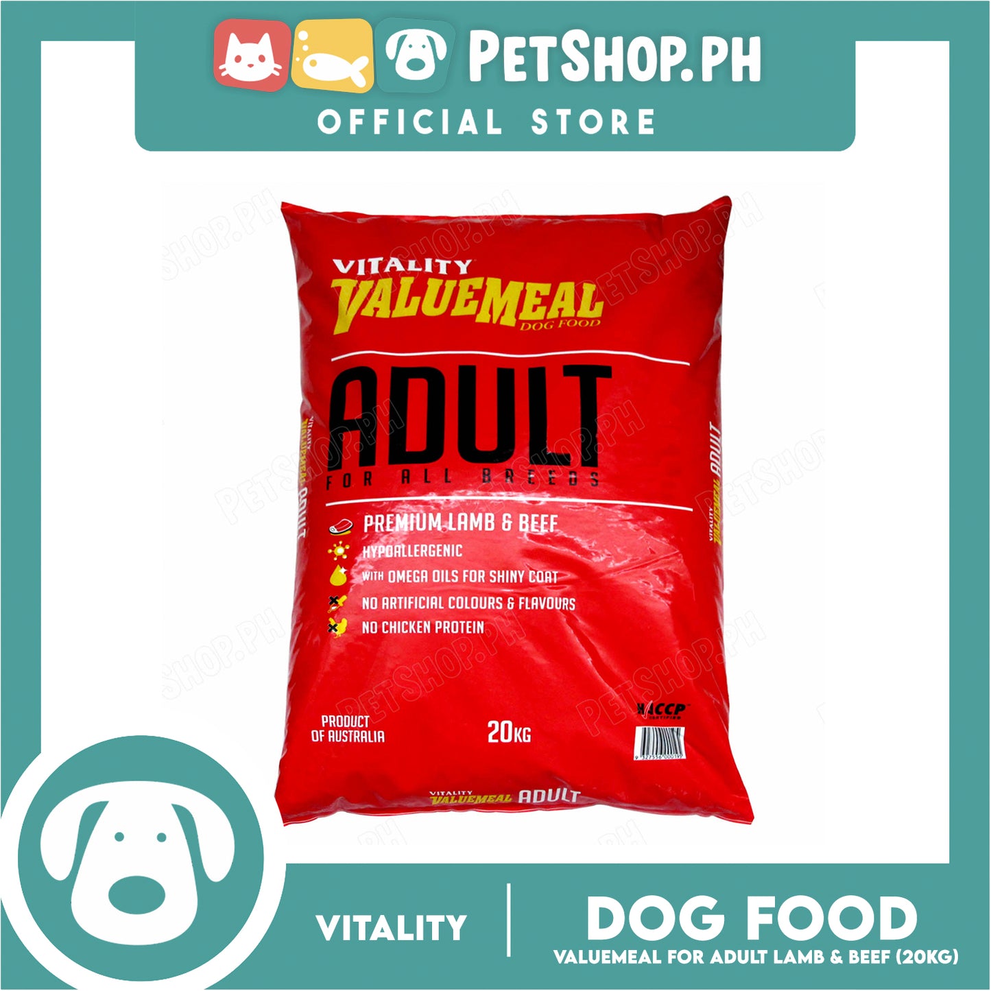 Vitality Valuemeal Adult (Small Bites) for All Breed, Premium Lamb And Beef Flavor Dry Dog Food 20kgs