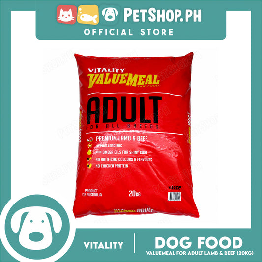 Vitality Valuemeal Adult (Small Bites) for All Breed, Premium Lamb And Beef Flavor Dry Dog Food 20kgs