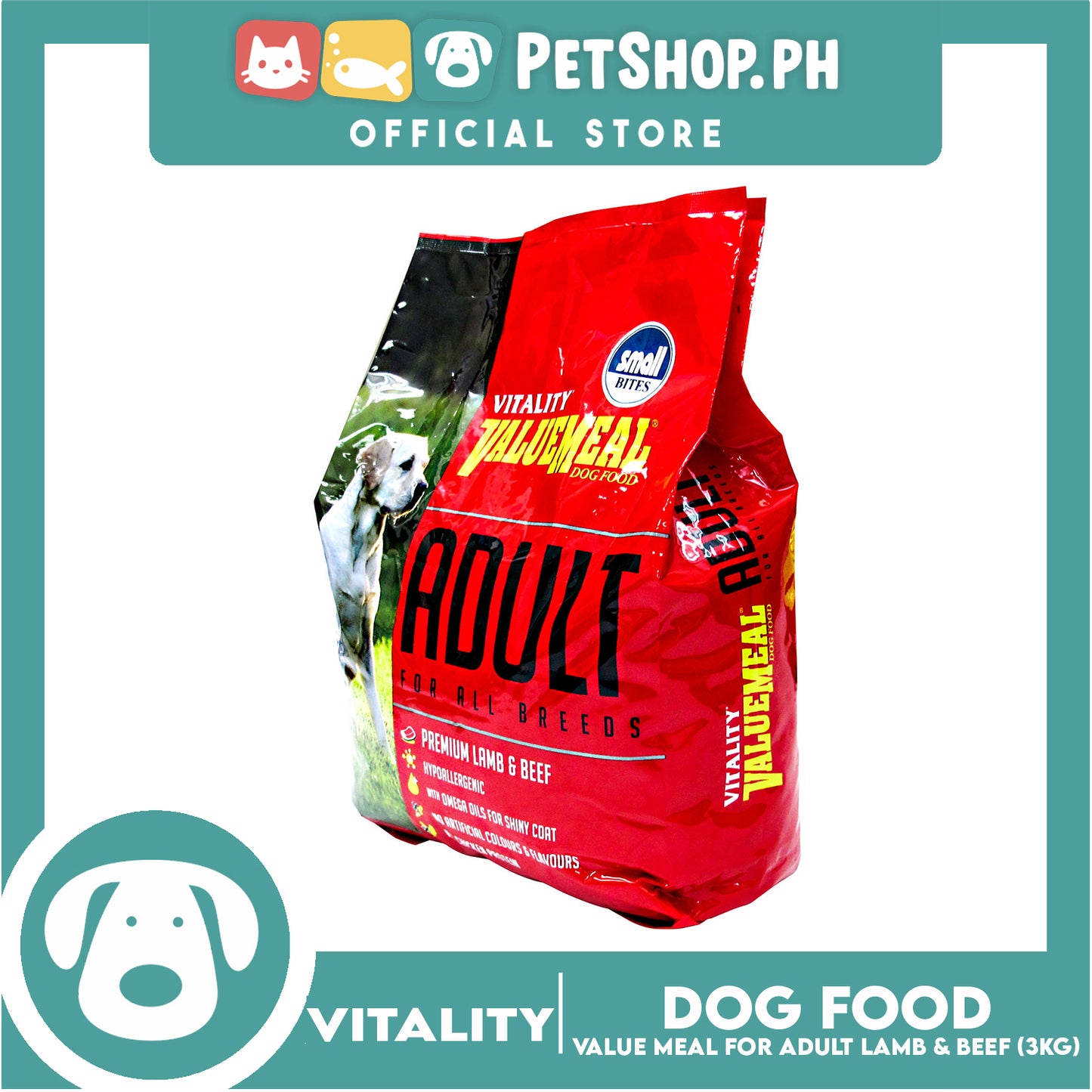 Vitality Valuemeal Adult (Small Bites) for All Breed, Premium Lamb And Beef Flavor Dry Dog Food 3kgs