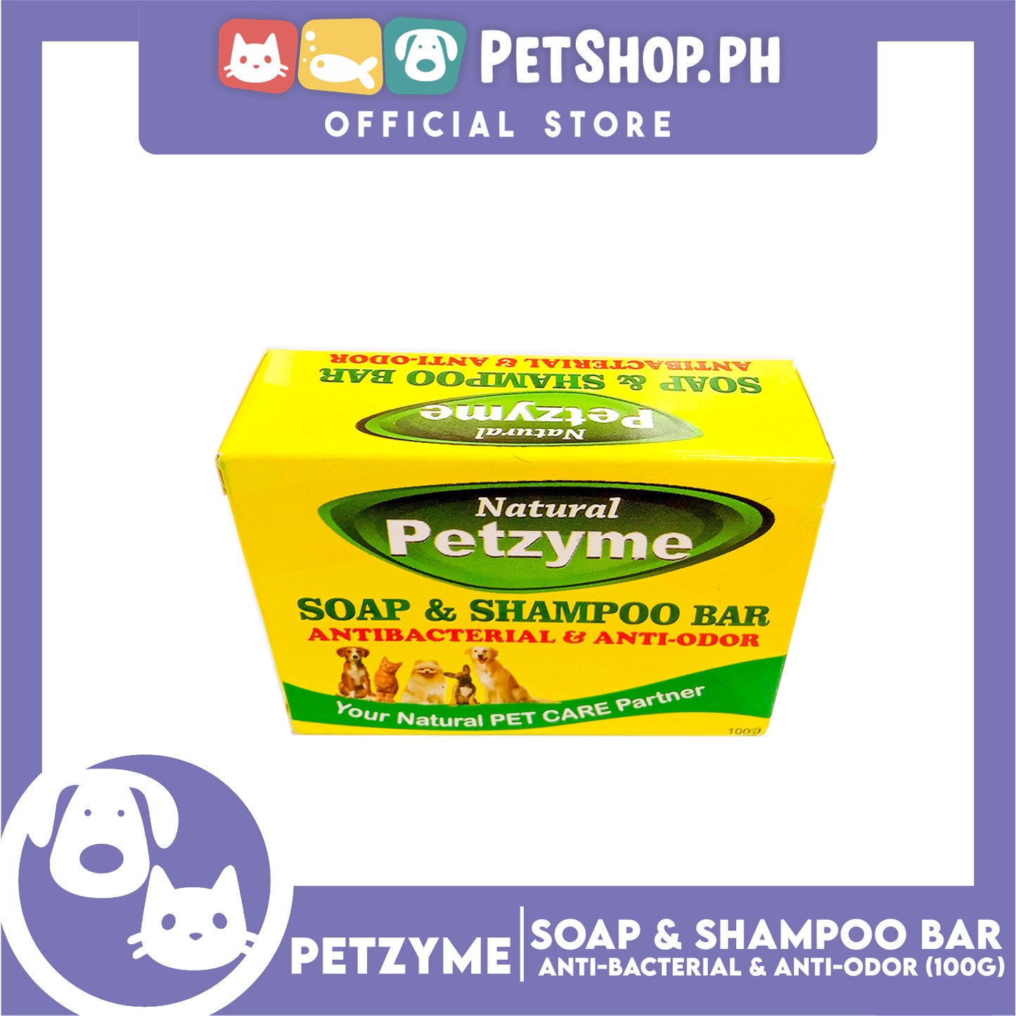 Petzyme Soap And Shampoo Bar 100g Anti-Bacterial And Anti-Odor, Pets Soap