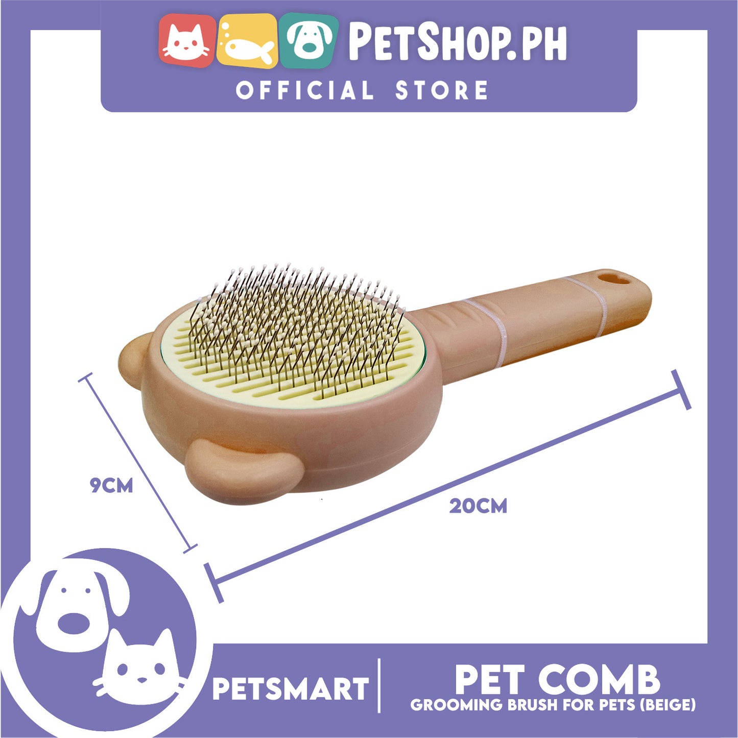 Pet Comb Easy Clean 01 (Beige) Grooming Brush for Pets