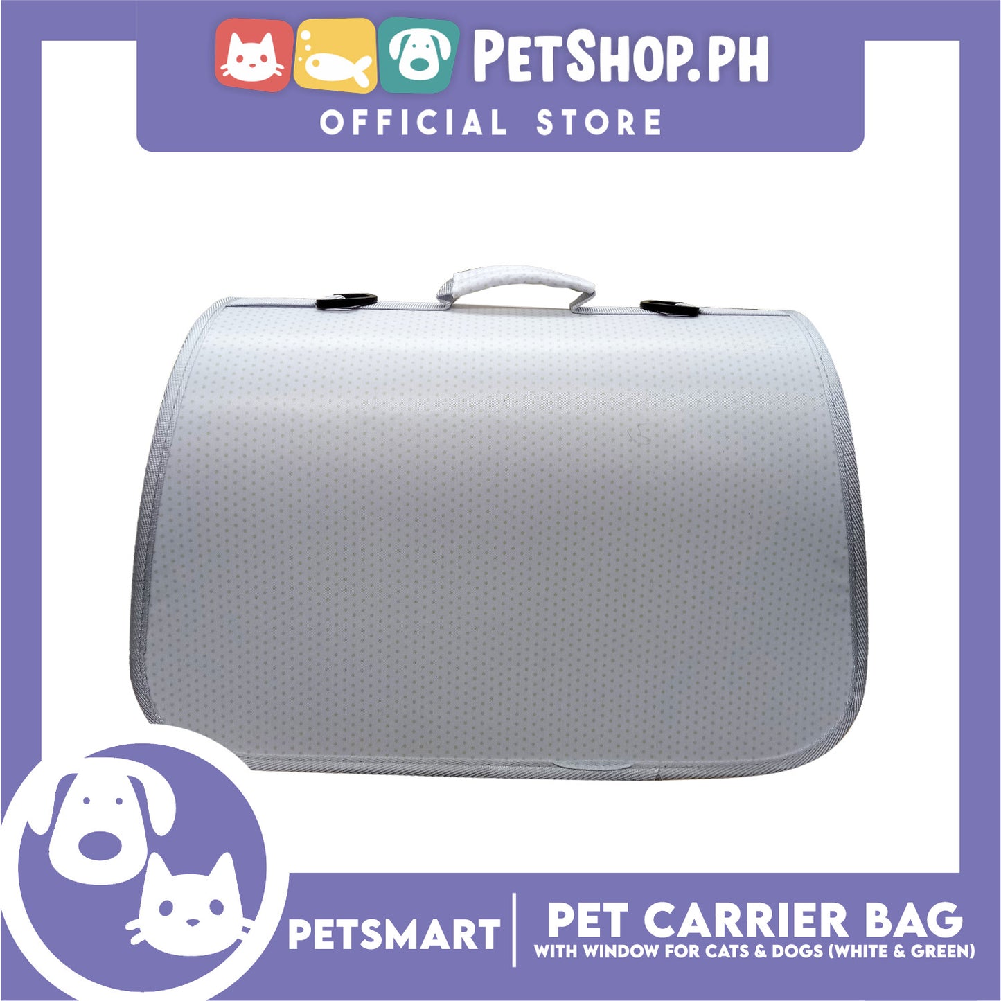 Pet Bag Carrier with Window for Cats and Dogs (White and Green) 40cm x 27cm x 27cm