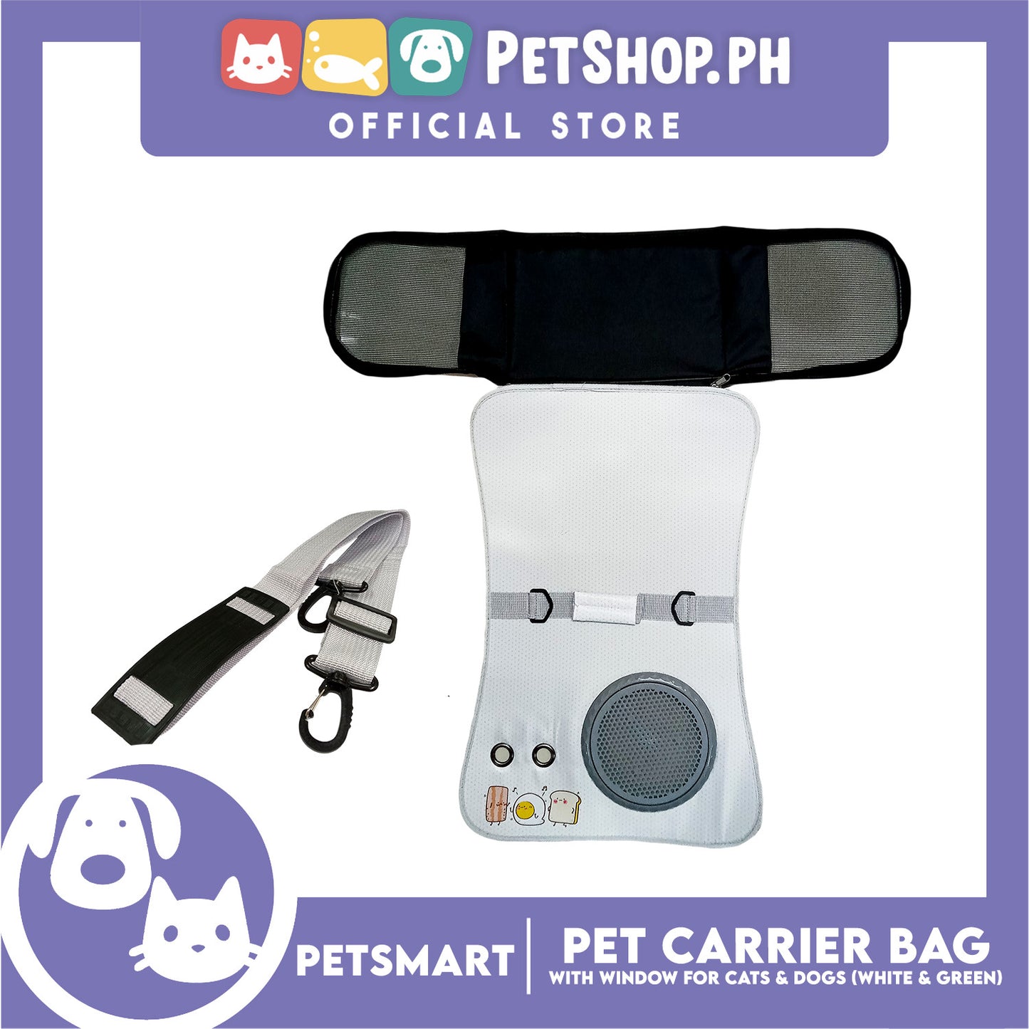 Pet Bag Carrier with Window for Cats and Dogs (White and Green) 40cm x 27cm x 27cm