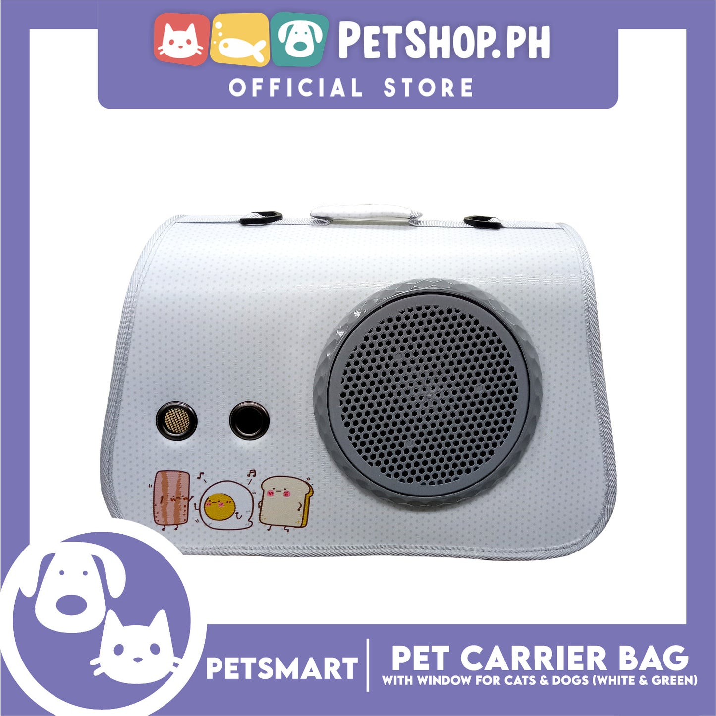 Pet Bag Carrier with Window for Cats and Dogs (White and Green) 40cm x 27cm x 27cm