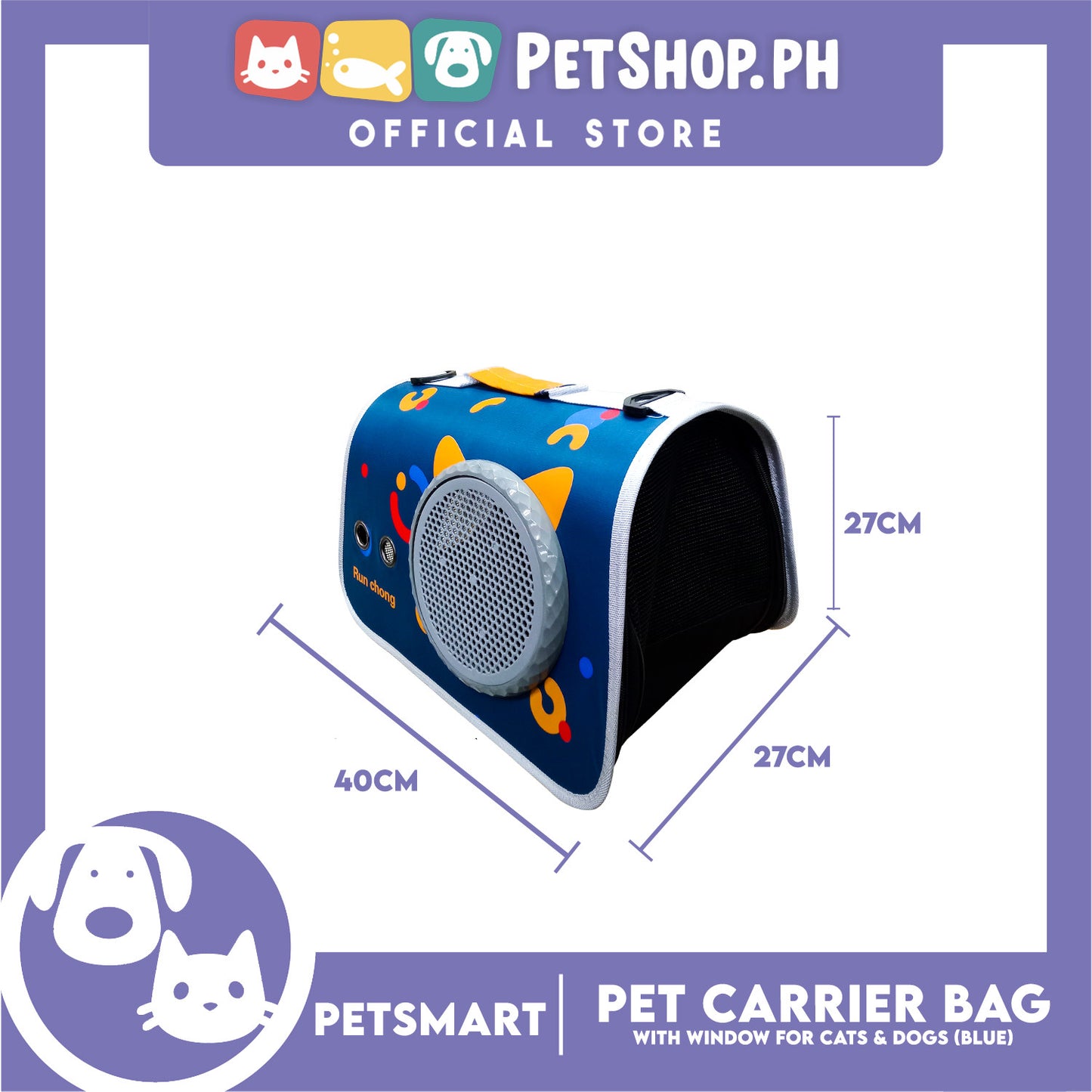 Pet Bag Carrier with Window for Cats and Dogs (Blue) 40cm x 27cm x 27cm