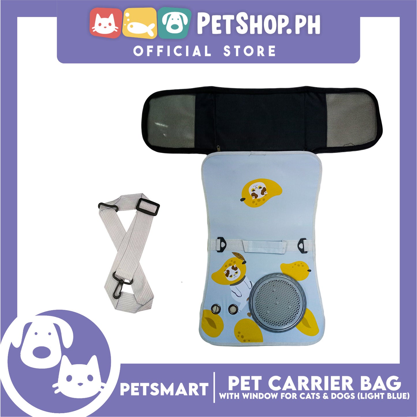 Pet Bag Carrier with Window for Cats and Dogs (Light Blue) 40cm x 27cm x 27cm