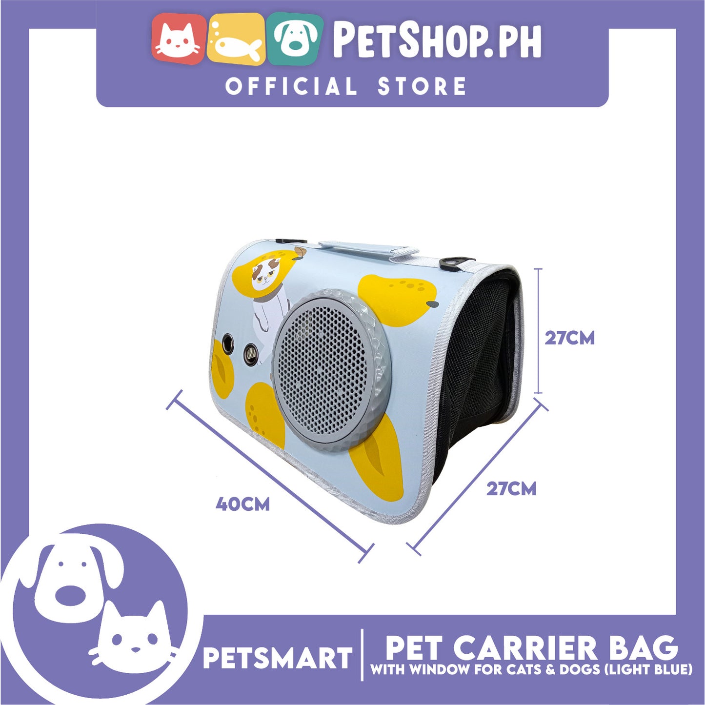 Pet Bag Carrier with Window for Cats and Dogs (Light Blue) 40cm x 27cm x 27cm