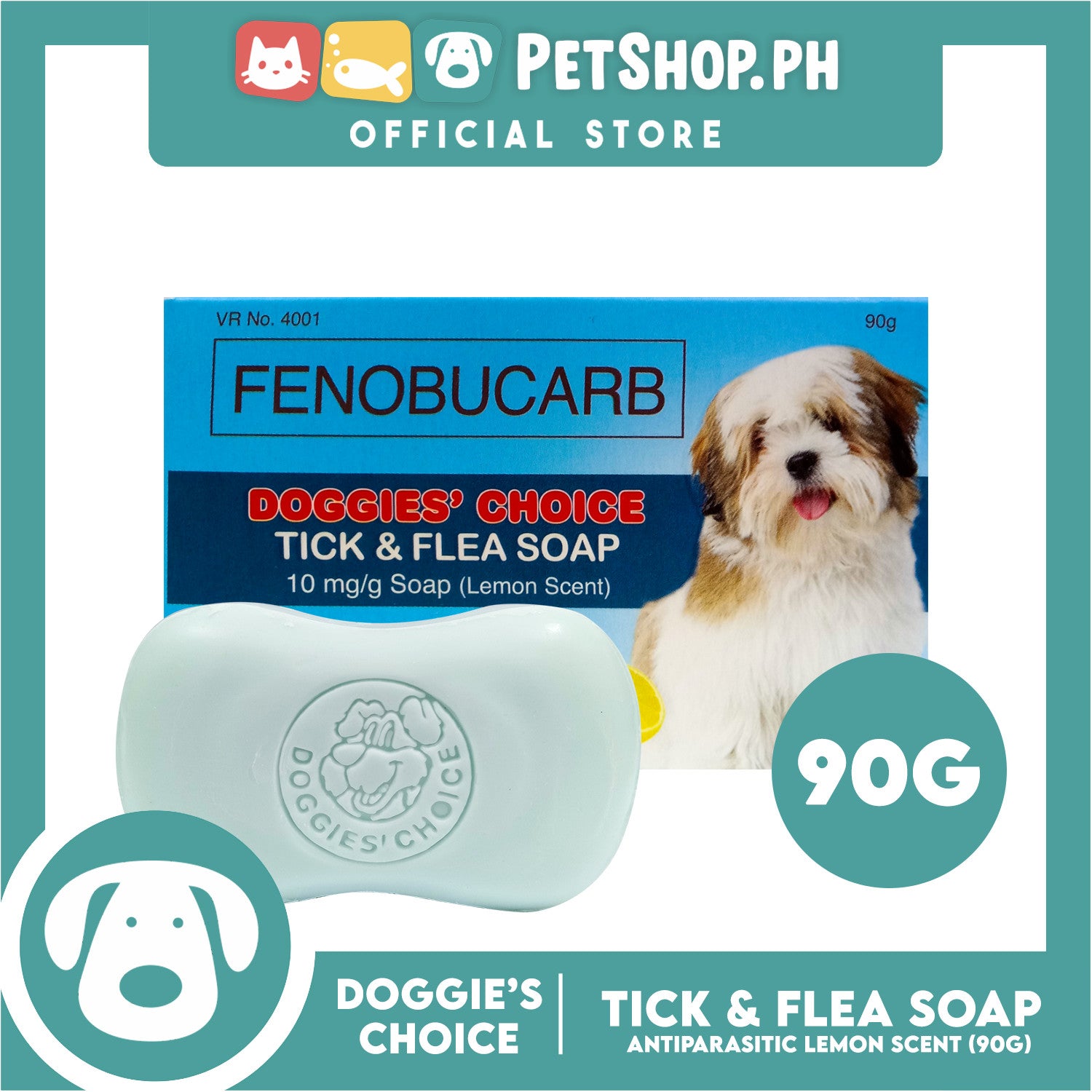 Doggies' Choice Tick and Flea Dog Soap, Antiparasitic 90g (Lemon