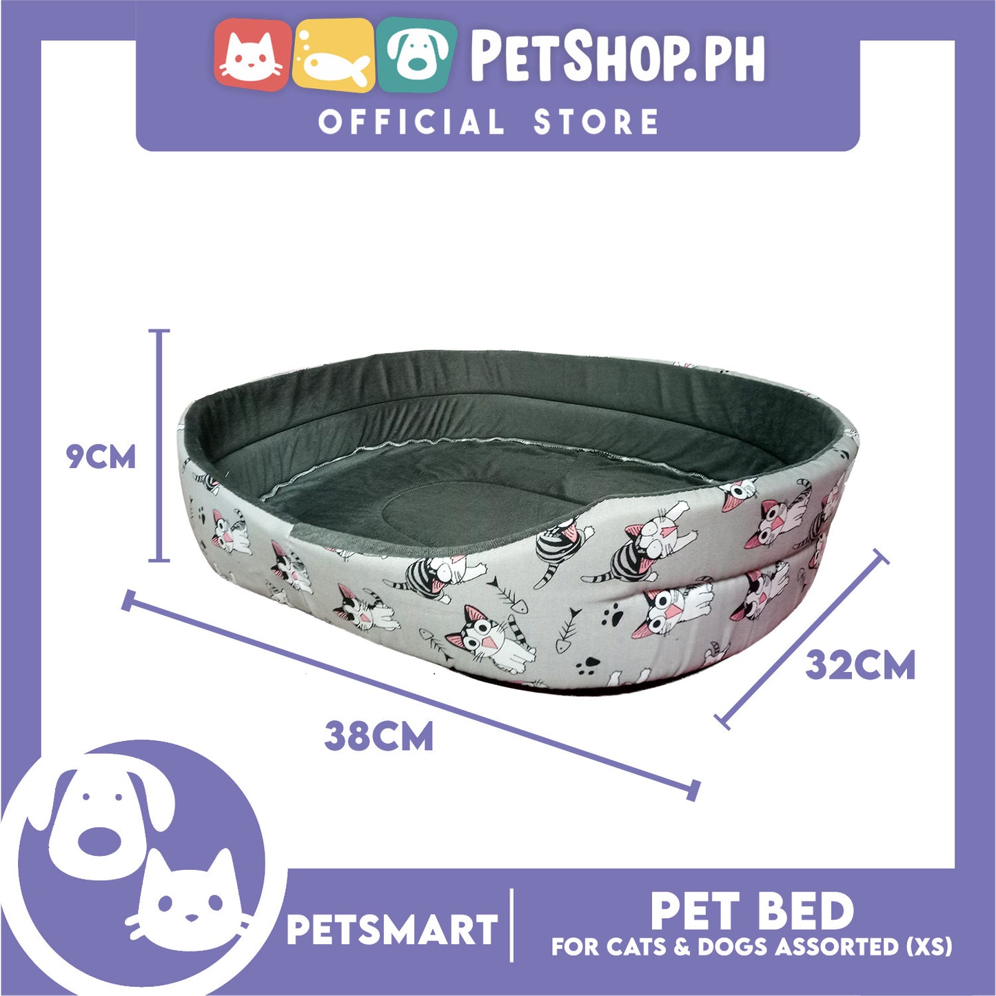 Pet Bed Soft and Comfortable Sleeping Bed XS (Assorted Colors and Designs) for Cats and Dogs