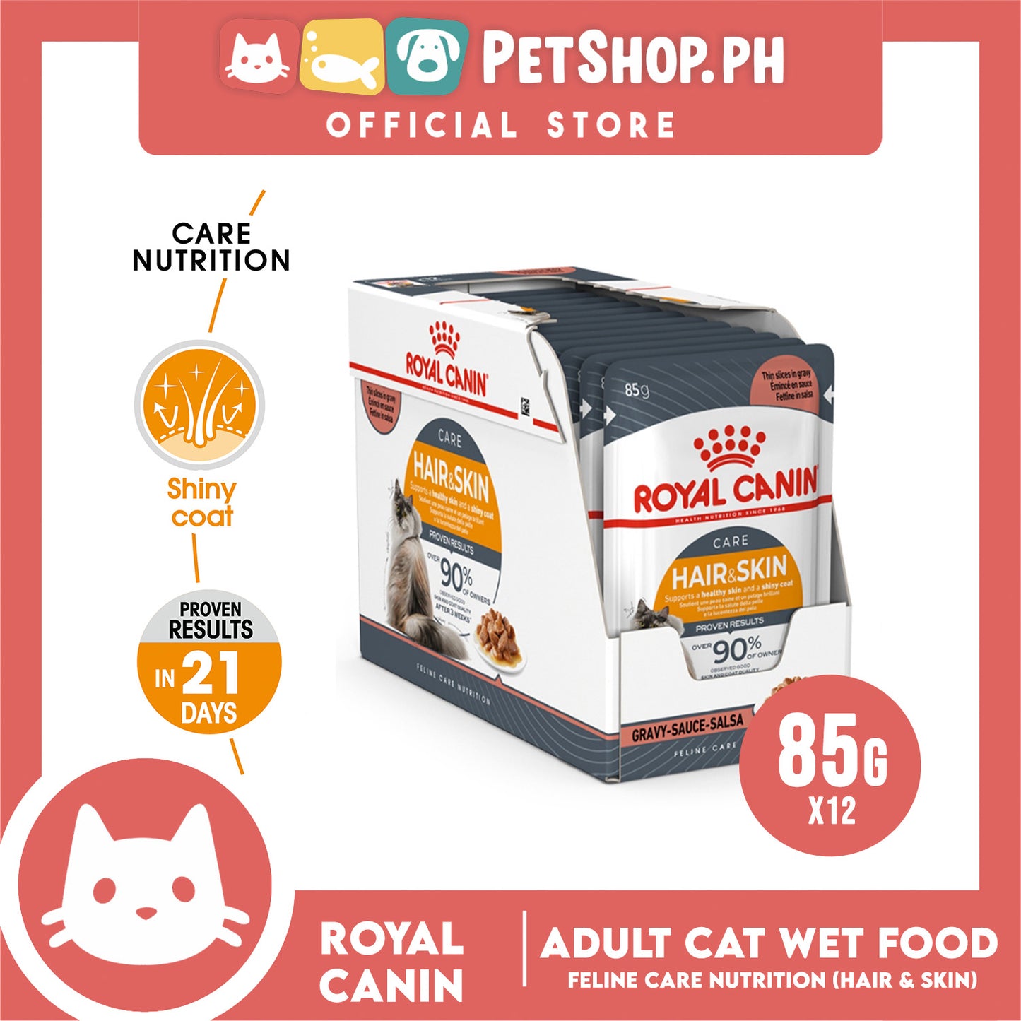 Royal Canin Hair and Skin Care (12x85g) Adult Wet Cat Food - Feline Care Nutrition
