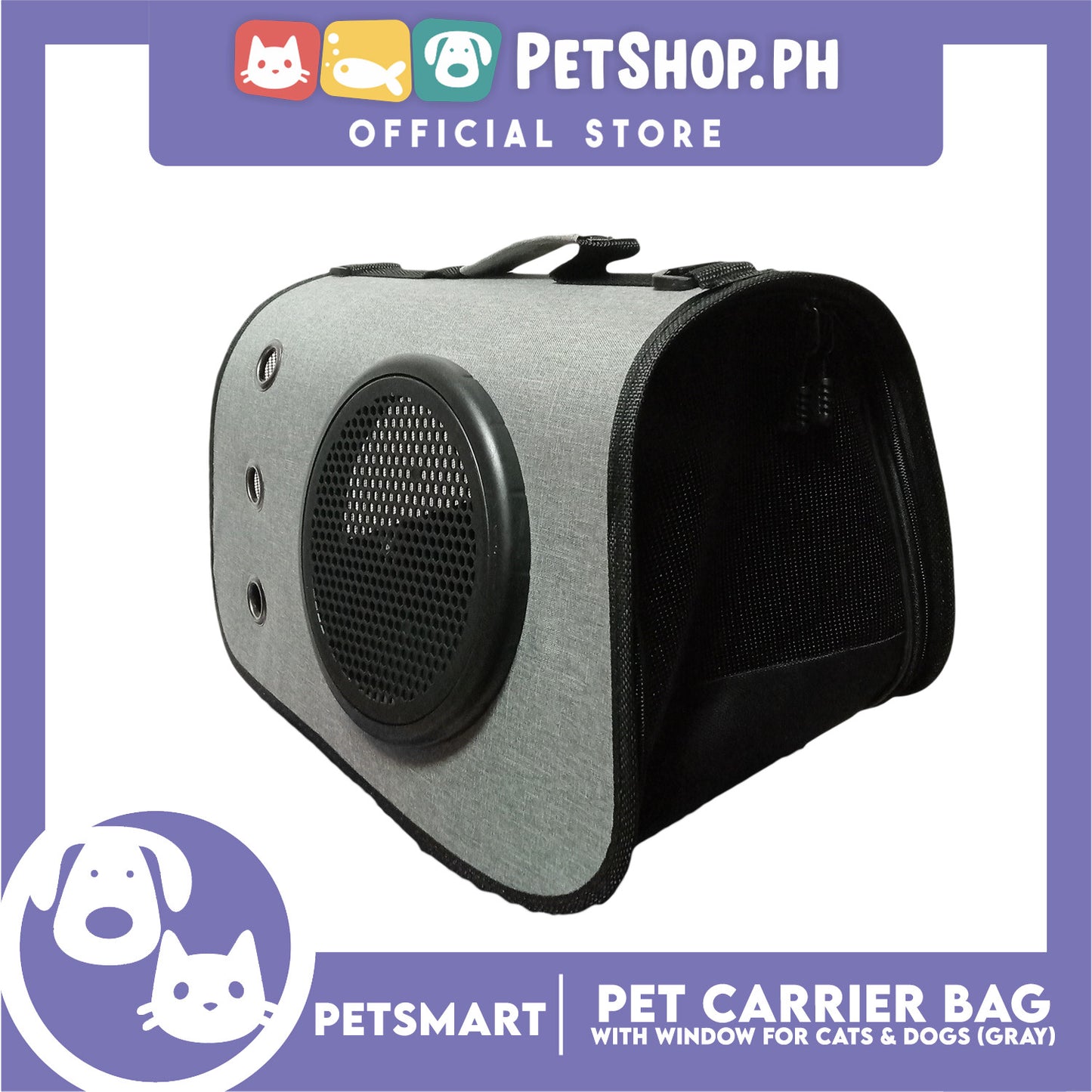 Pet Bag Carrier with Window for Cats and Dogs (Gray) 41cm x 26cm x 25cm