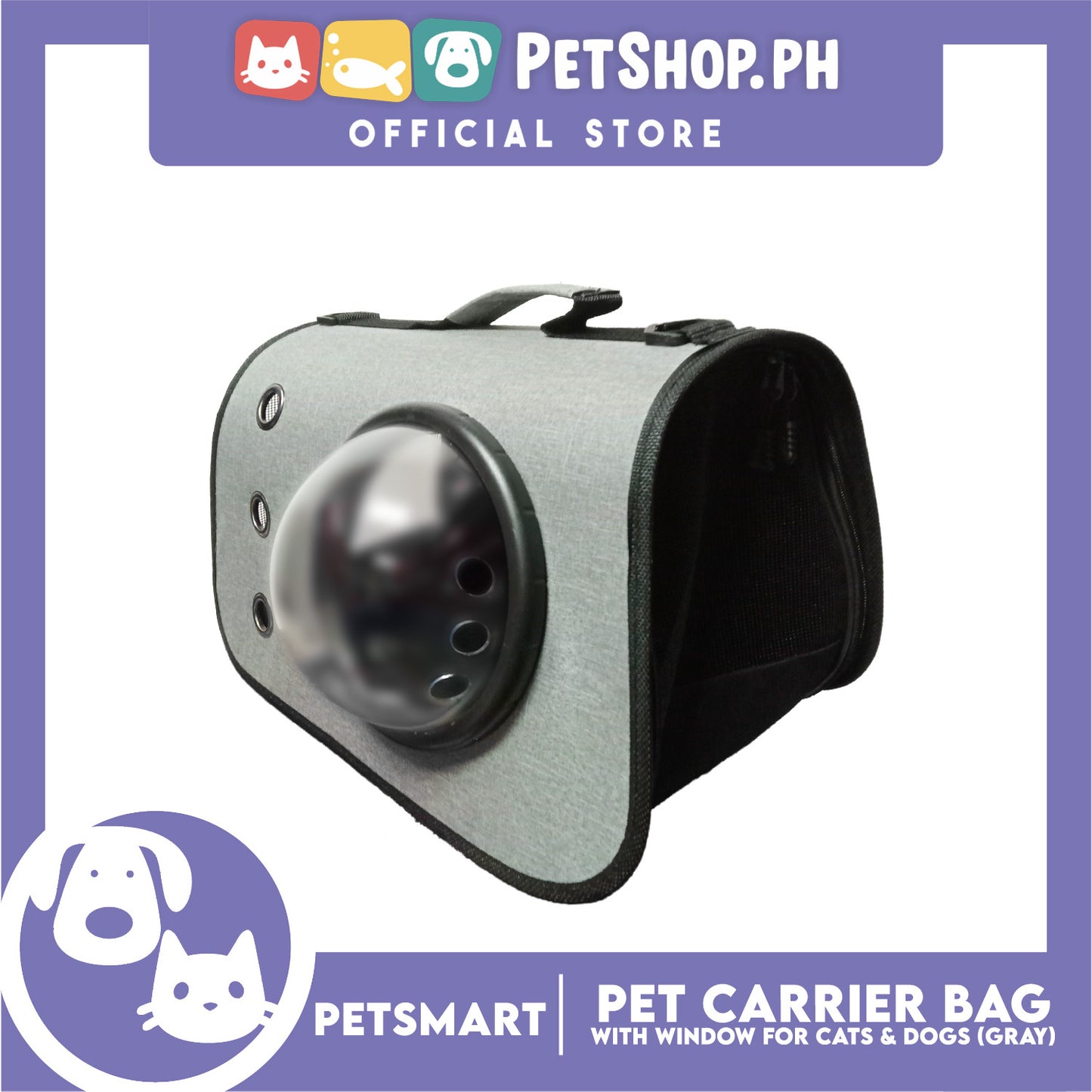 Pet Bag Carrier with Window for Cats and Dogs (Gray) 41cm x 26cm x 25cm