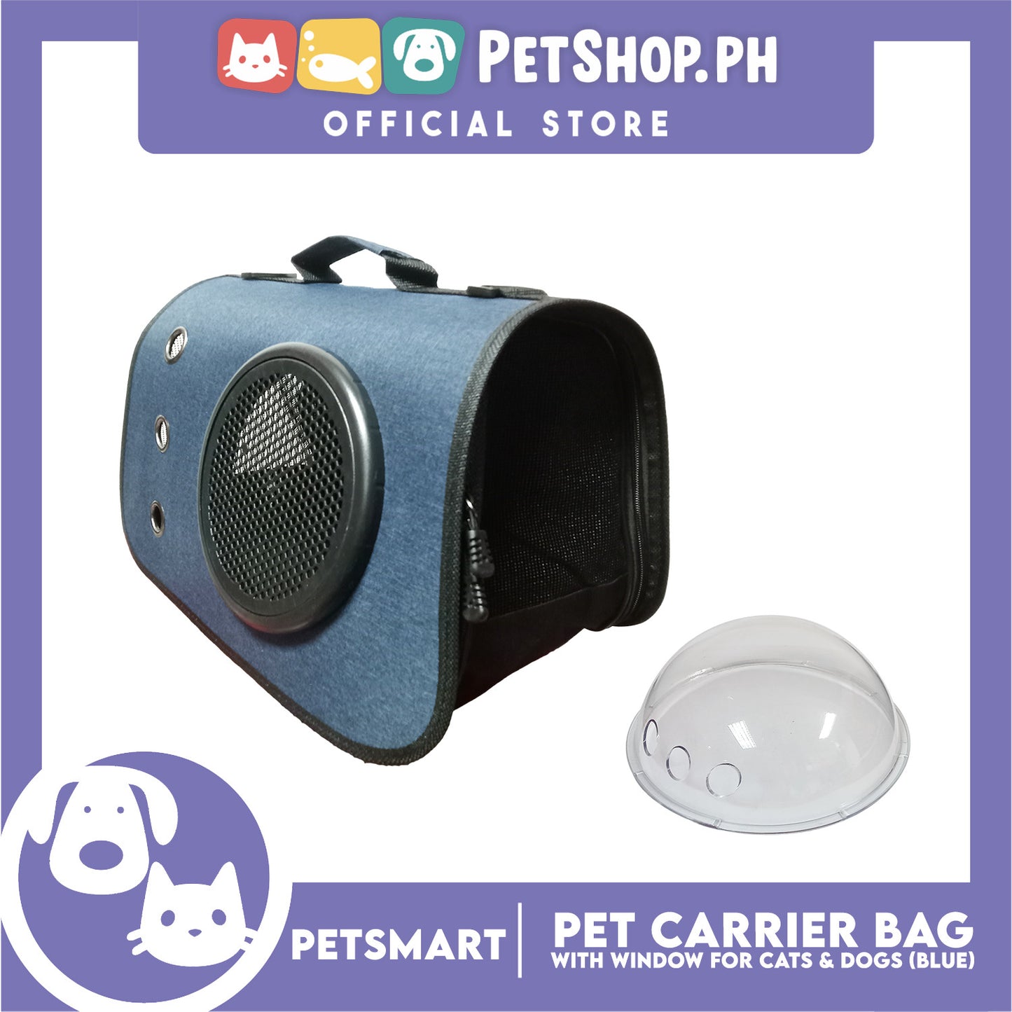 Pet Bag Carrier with Window for Cats and Dogs (Blue) 41cm x 26cm x 25cm