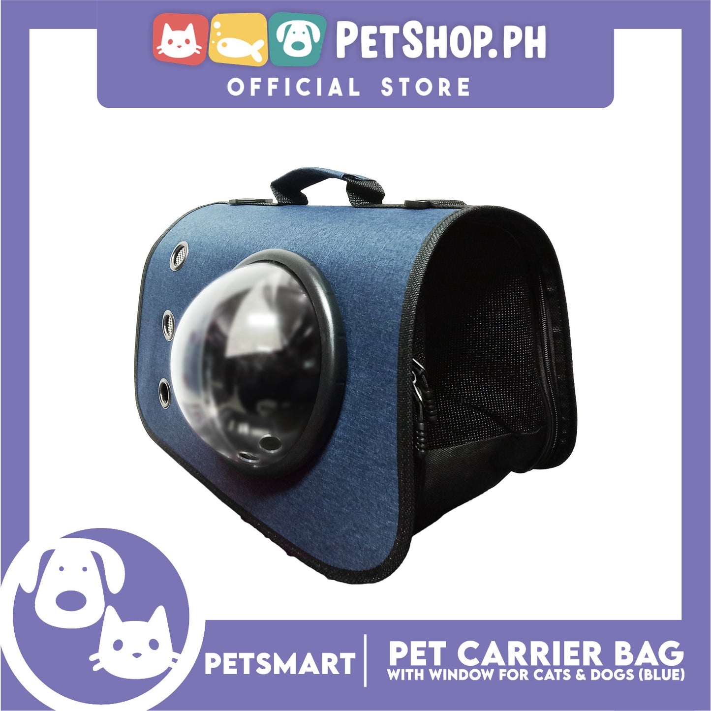 Pet Bag Carrier with Window for Cats and Dogs (Blue) 41cm x 26cm x 25cm