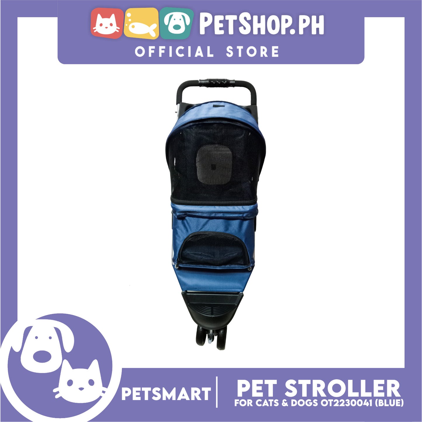 Pet Stroller 3 Wheels for Cats and Dogs, Blue Color (OT2230041) 36cm x 73cm x 105cm