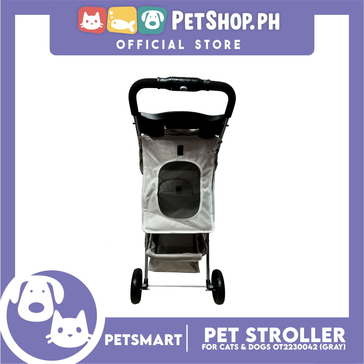 Pet Stroller 4 Wheels for Cats and Dogs, Gray Color (OT2230042) 36cm x 82cm x 105cm