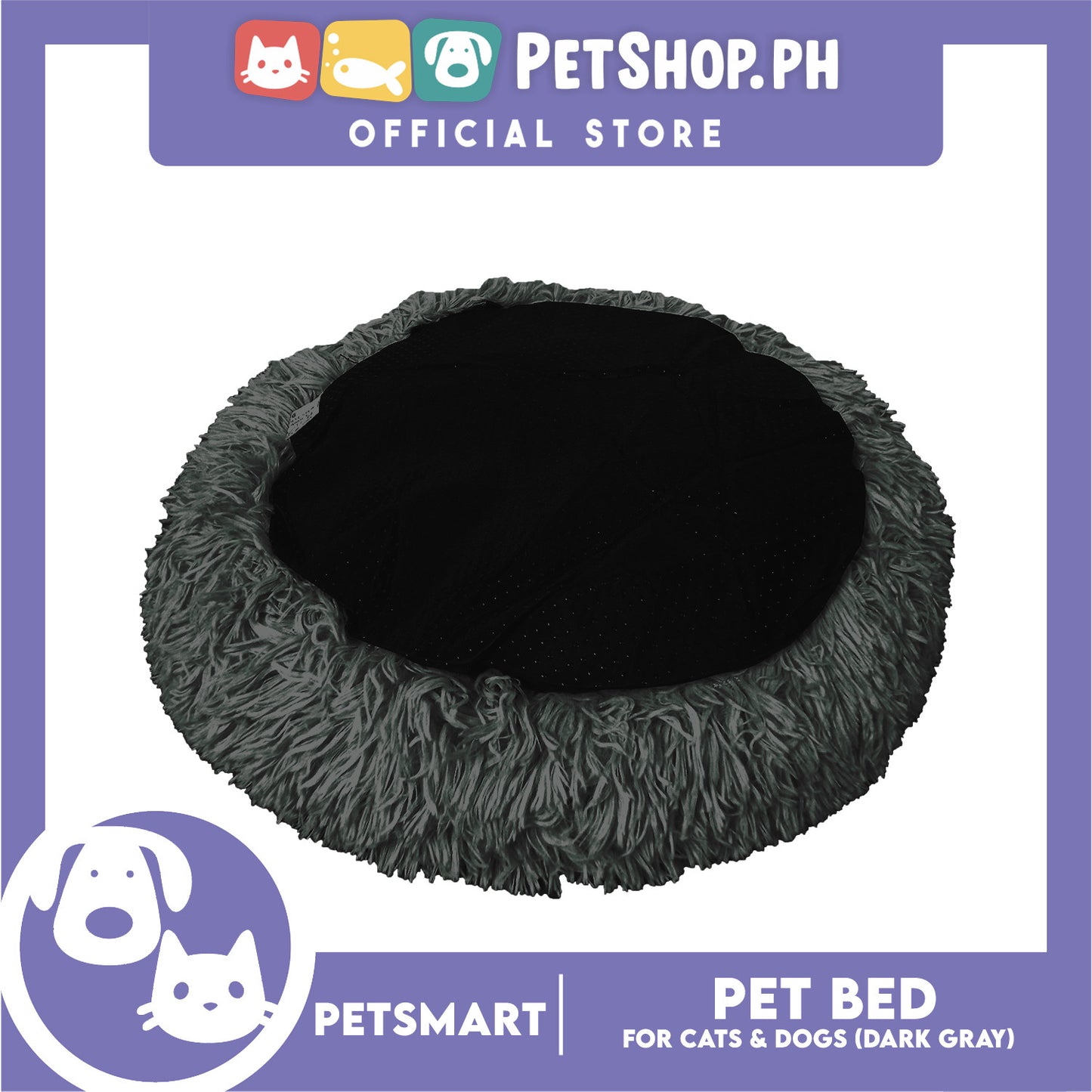 Pet Bed for Cats and Dogs (Dark Gray Color) Medium Size 55cm x 45cm x 8cm