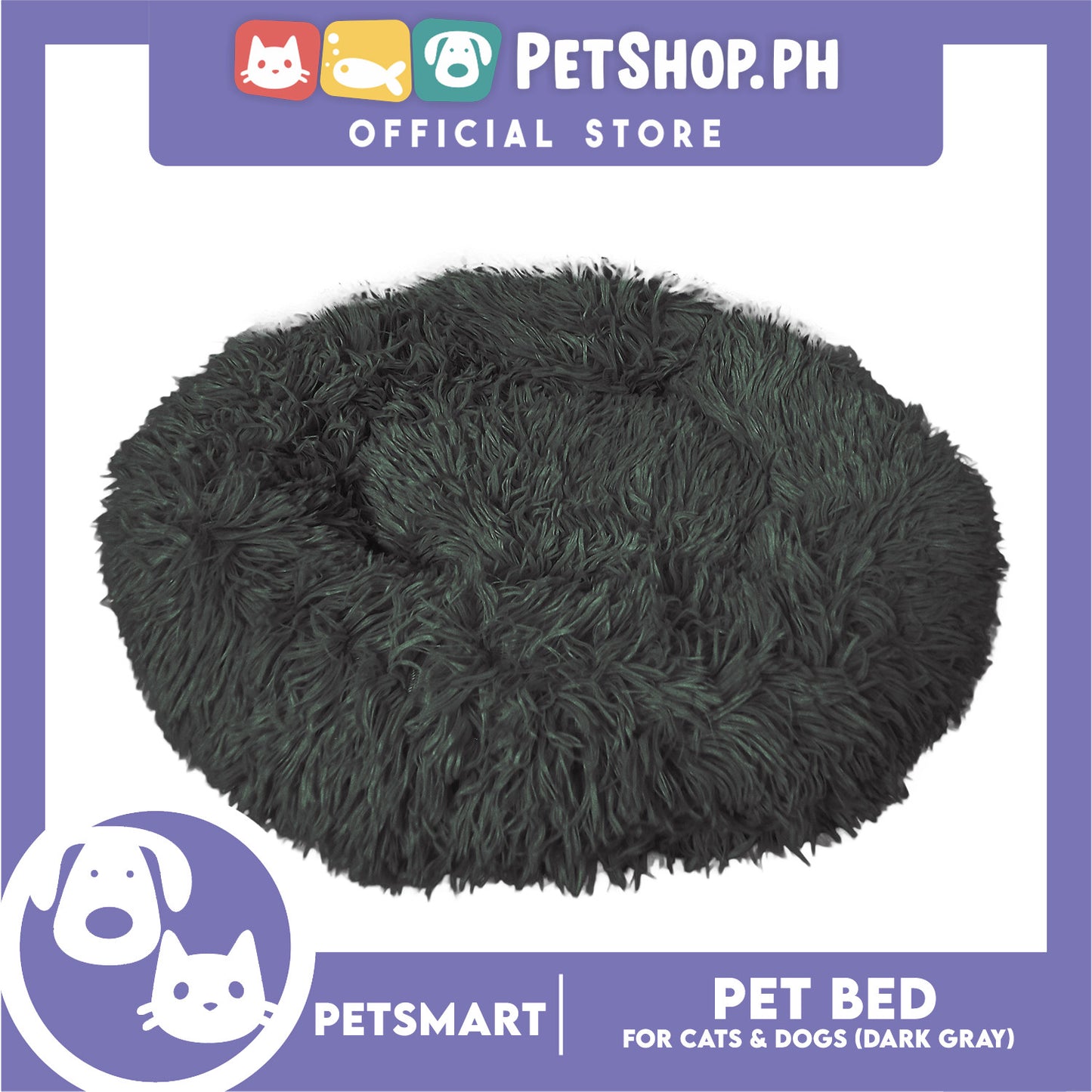 Pet Bed for Cats and Dogs (Dark Gray Color) Medium Size 55cm x 45cm x 8cm