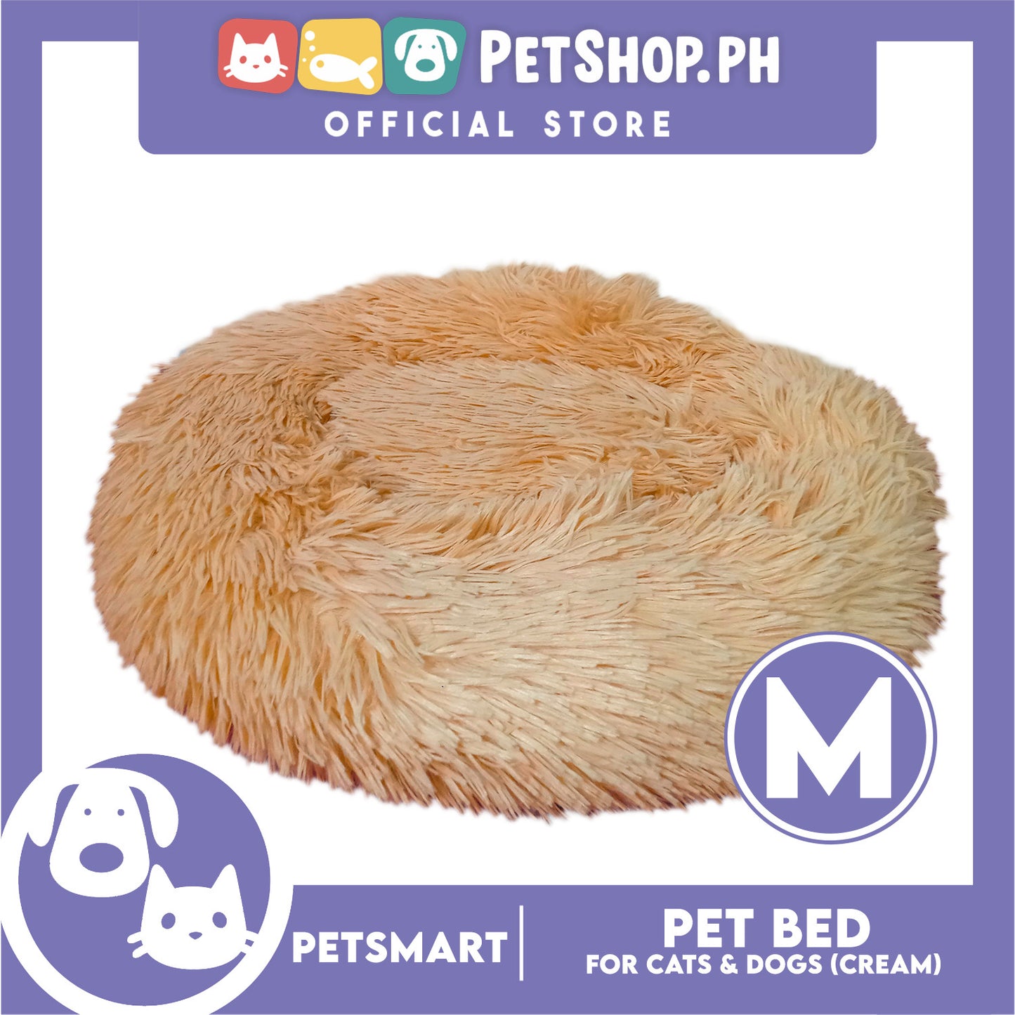 Pet Bed for Cats and Dogs (Cream Color) Medium Size 55cm x 45cm x 8cm