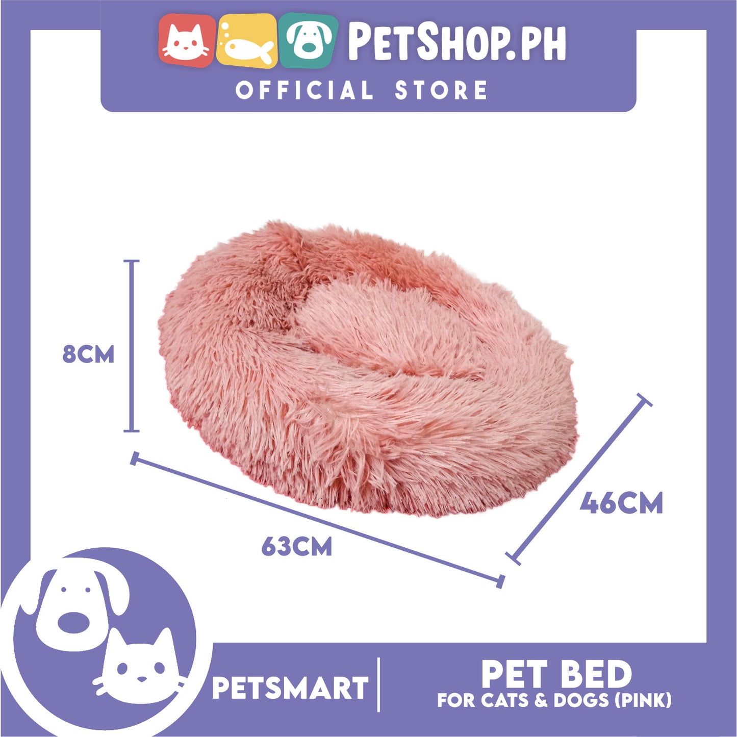 Pet Bed for Cats and Dogs (Pink Color) Large Size 63cm x 46cm x 8cm