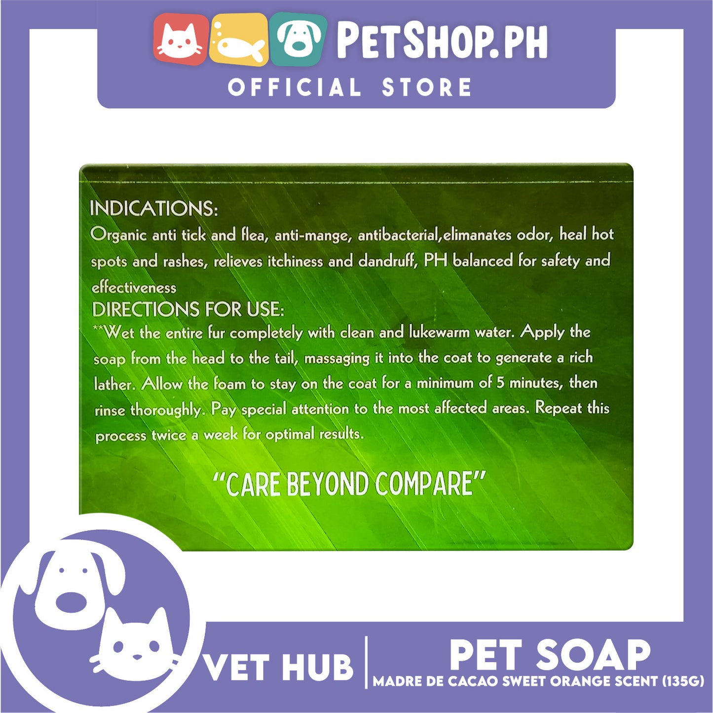 Vethub Madre De Cacao All Natural Soap for Cats and Dogs, 135g (Sweet Orange Scent)