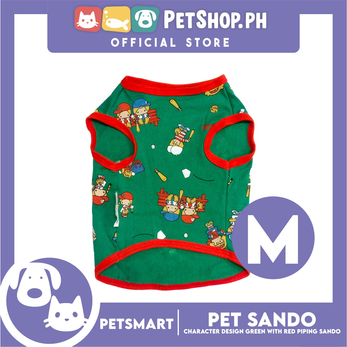 Pet Sando Character Design, Green with Red Piping Color, Medium Size (DG-CTN199M)