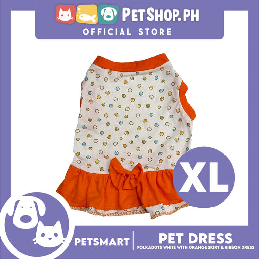 Pet Dress Polkadots White with Orange Color Skirt and Ribbon Design, XL Size (DG-CTN200XL)
