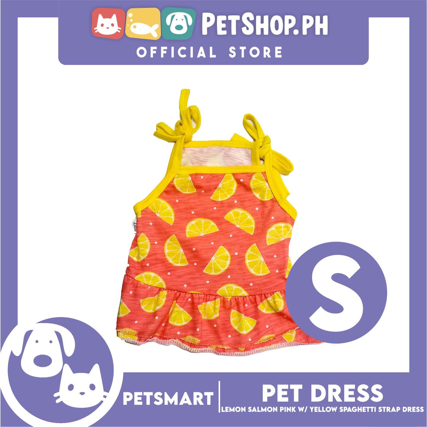 Pet Dress Lemon Salmon Pink with Yellow Spaghetti Strap Design, Small Size (DG-CTN202S)