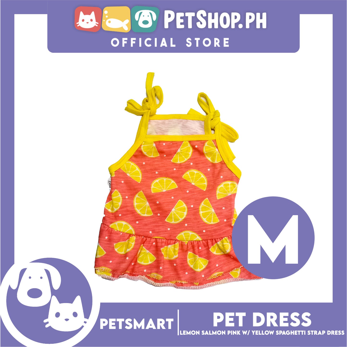 Pet Dress Lemon Salmon Pink with Yellow Spaghetti Strap Design, Medium Size (DG-CTN202M)
