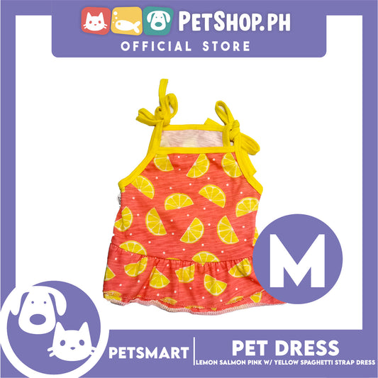 Pet Dress Lemon Salmon Pink with Yellow Spaghetti Strap Design, Medium Size (DG-CTN202M)