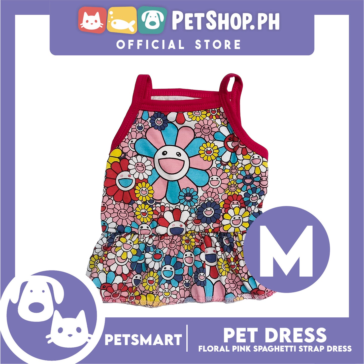 Pet Dress Floral Pink Spaghetti Strap Design, Medium Size (DG-CTN203M)
