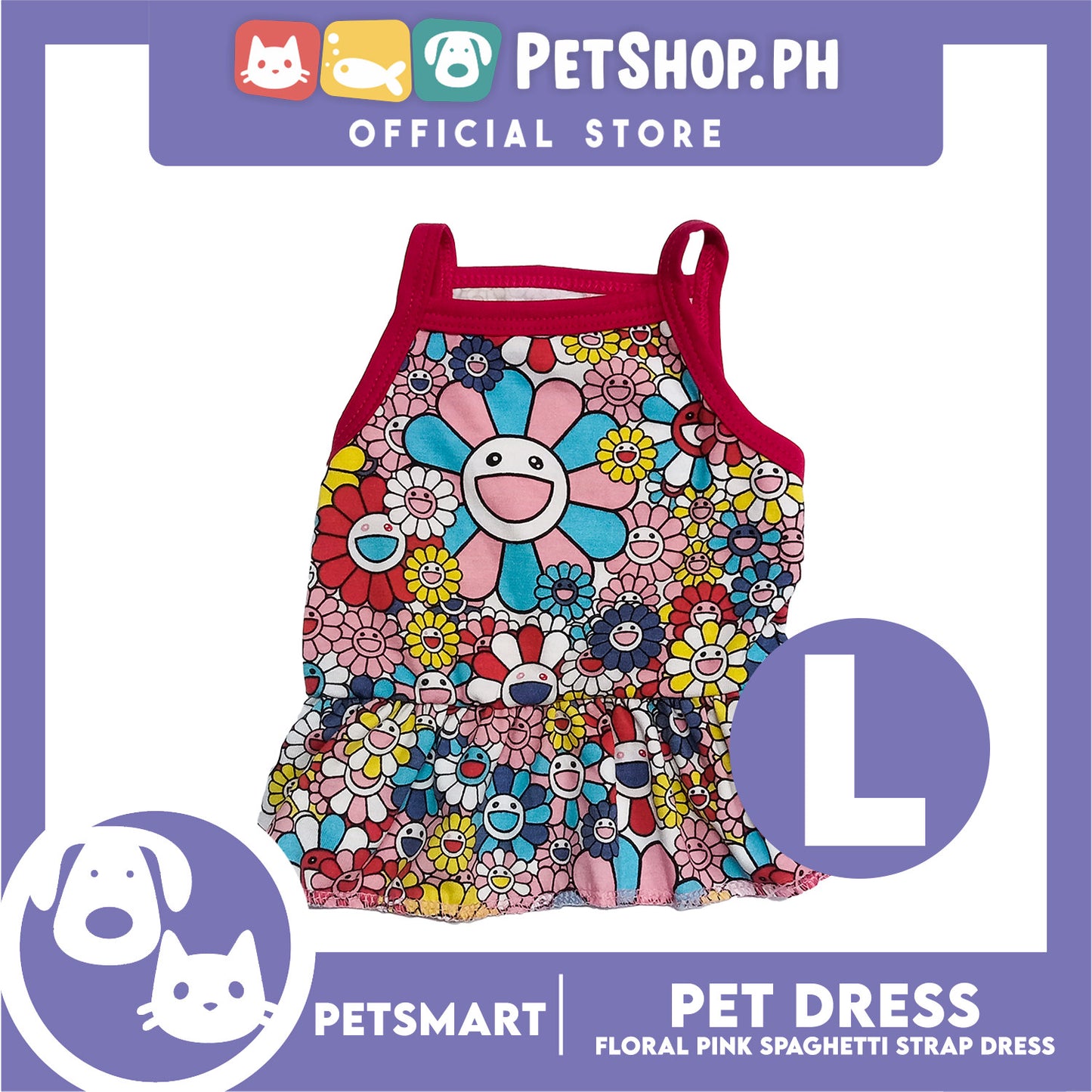 Pet Dress Floral Pink Spaghetti Strap Design, Large Size (DG-CTN203L)