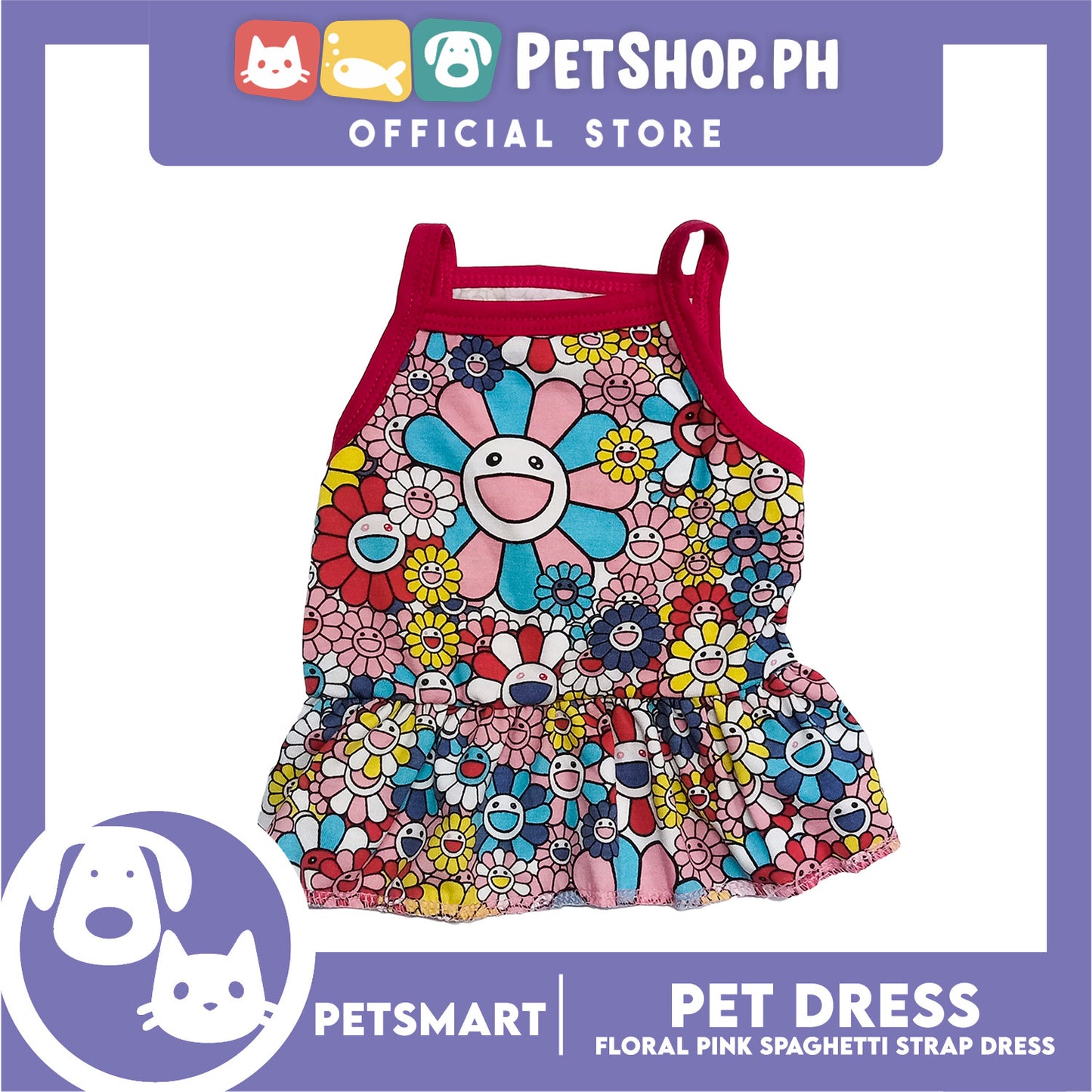 Pet Dress Floral Pink Spaghetti Strap Design, Large Size (DG-CTN203L)
