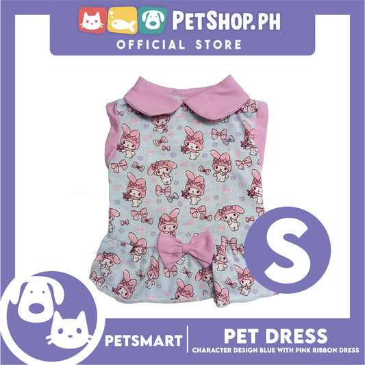 Pet Dress Character Design, Blue with Pink Ribbon Color, Small Size (DG-CTN205S)