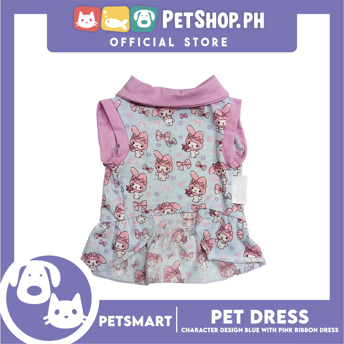 Pet Dress Character Design, Blue with Pink Ribbon Color, Small Size (DG-CTN205S)