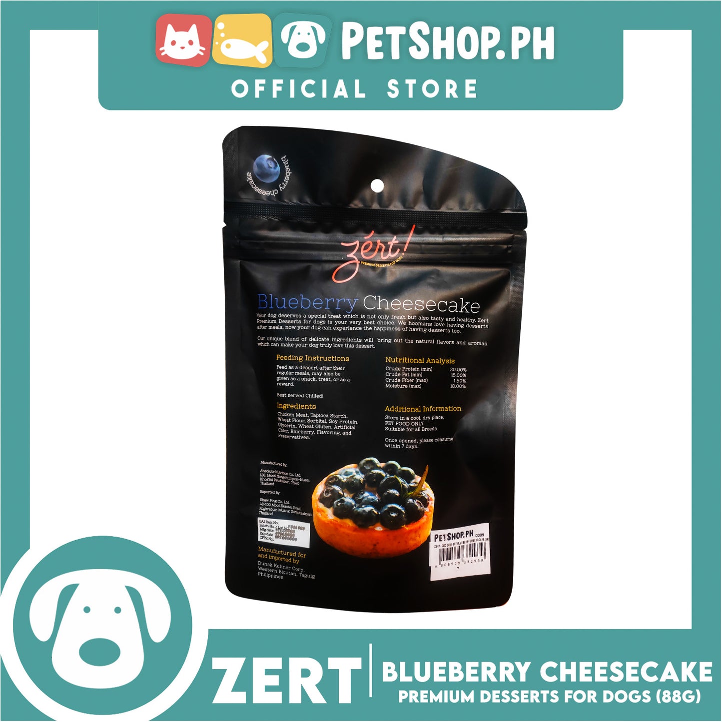 Zert Premium Desserts For Dogs 88g (Blueberry Cheesecake)