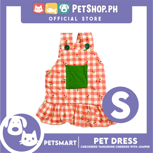 Pet Dress Checkered Tangerine Cherries with Jumper Design, Small Size (DG-CTN211S)