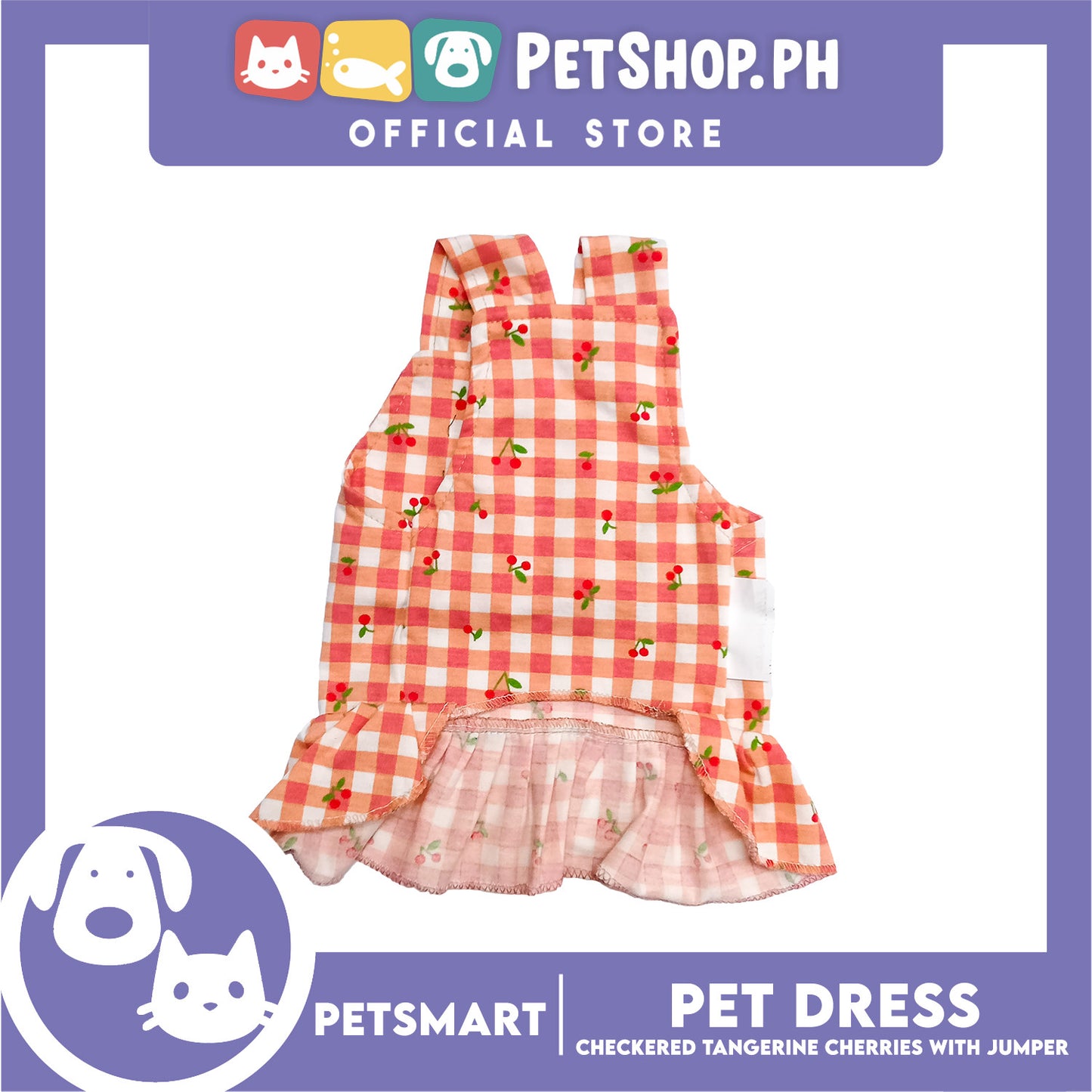 Pet Dress Checkered Tangerine Cherries with Jumper Design, Small Size (DG-CTN211S)
