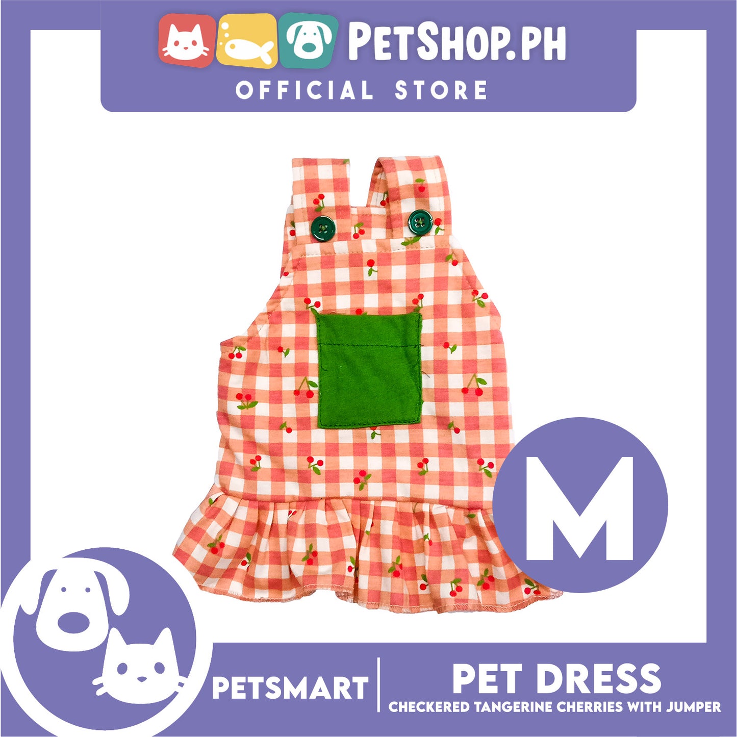 Pet Dress Checkered Tangerine Cherries with Jumper Design, Medium Size (DG-CTN211M)