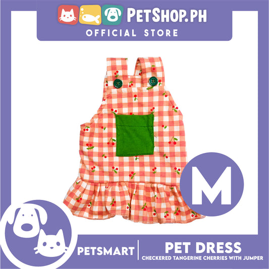 Pet Dress Checkered Tangerine Cherries with Jumper Design, Medium Size (DG-CTN211M)