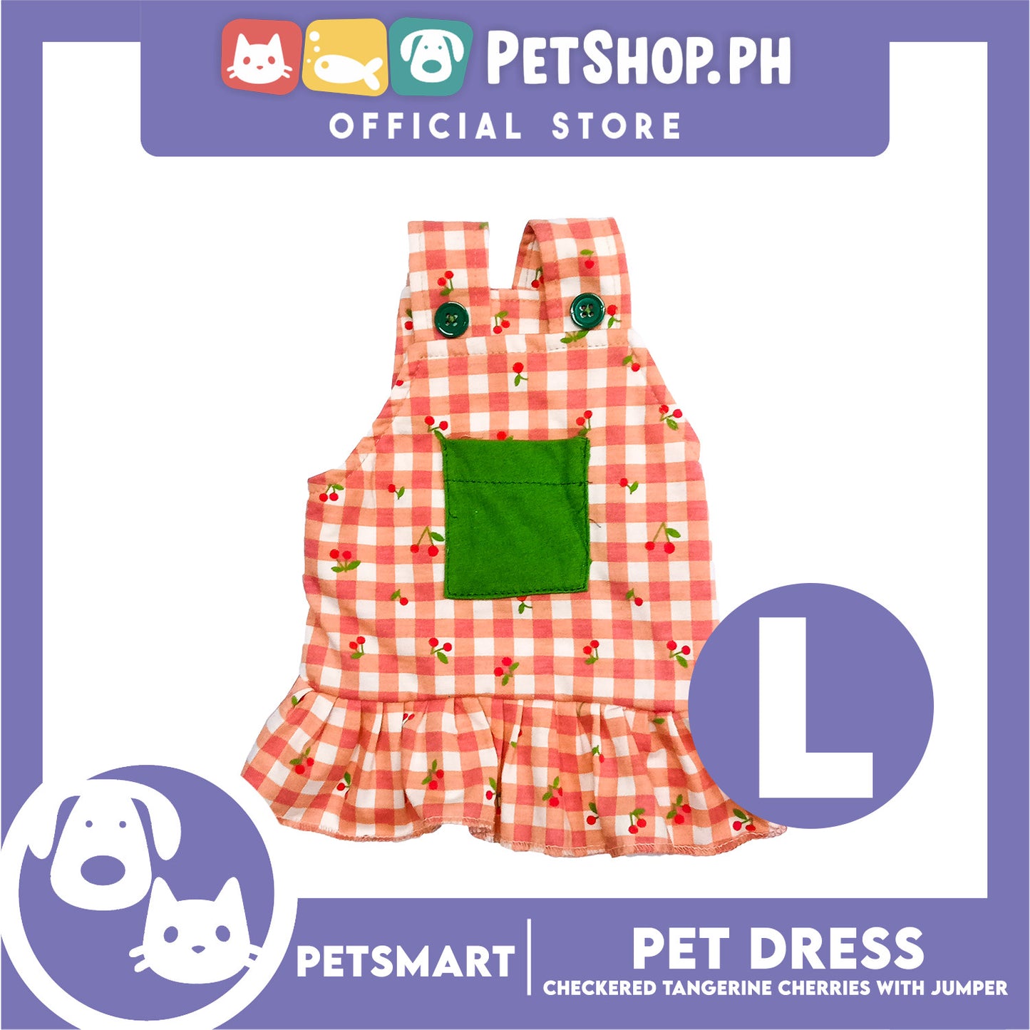Pet Dress Checkered Tangerine Cherries with Jumper Design, Large Size (DG-CTN211L)