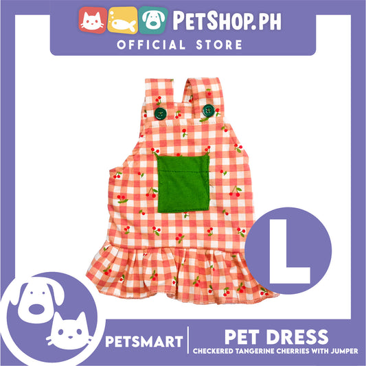 Pet Dress Checkered Tangerine Cherries with Jumper Design, Large Size (DG-CTN211L)